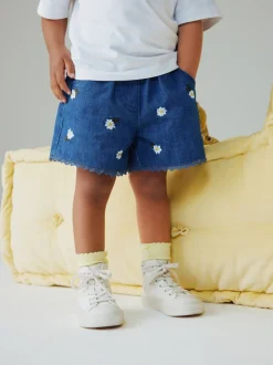 Next Bleu moyen - Shorts Denim Brodés Daisy (3mois-7ans) Sale