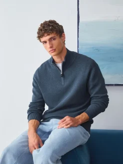 Next - Uni - Pull N.Premium Coupe classique 100% Coton Premium à fermeture éclair Bleu moyen