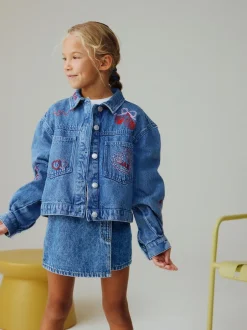 Next Bleu moyen - Veste-chemise Denim Brodé Cœur (3-16ans) Outlet