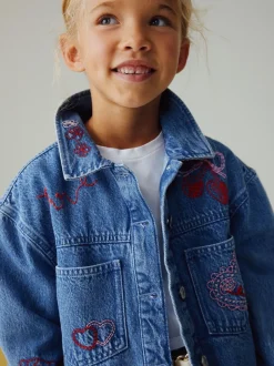 Next Bleu moyen - Veste-chemise Denim Brodé Cœur (3-16ans) Outlet