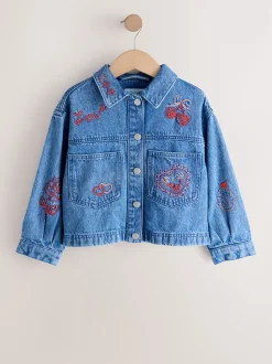 Next Bleu moyen - Veste-chemise Denim Brodé Cœur (3-16ans) Outlet