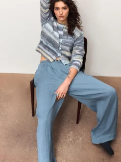 Next Bleu multicolore - Cardigan à col ras du cou en maille teint par espacement