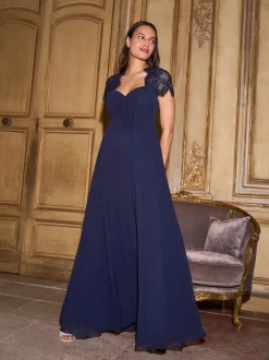 Seraphine Bleu nuit - Robe haut de gamme en soie à manches Dentelle de maternité Best