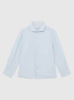 Reiss bleu pâle - Chemise Ruban en lin à col coupé Outlet