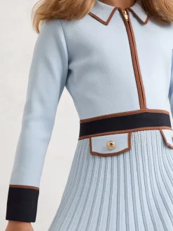 Reiss bleu pâle - Robe Anne plissée en maille à liserés Outlet