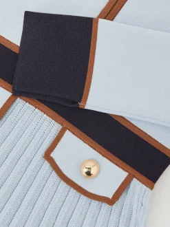 Reiss bleu pâle - Robe Anne plissée en maille à liserés Outlet