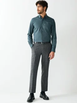 Next - Slim Fit (Slim Fit) - Chemises Oxford boutonnées Easy Iron Bleu pétrole Best