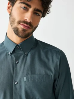 Next - Slim Fit (Slim Fit) - Chemises Oxford boutonnées Easy Iron Bleu pétrole Best