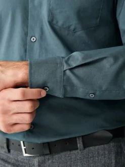 Next - Slim Fit (Slim Fit) - Chemises Oxford boutonnées Easy Iron Bleu pétrole Best