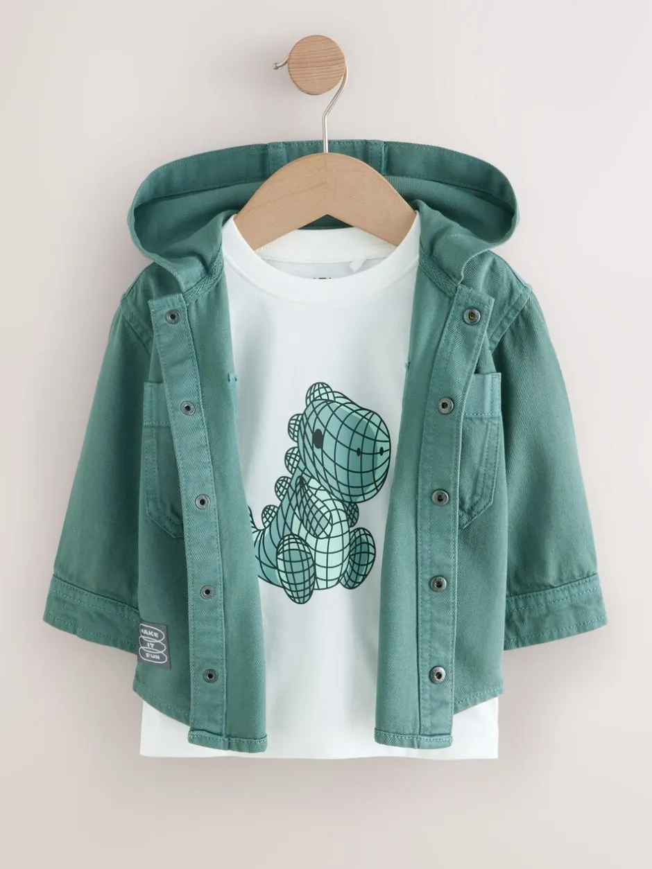 Next Bleu sarcelle foncé - Ensemble surchemise et t-shirt à capuche en sergé (3mois7ans) Best