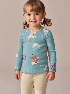 Next - T-shirt à manches longues en côtes (3mths-7yrs) Bleu sarcelle motif fée New