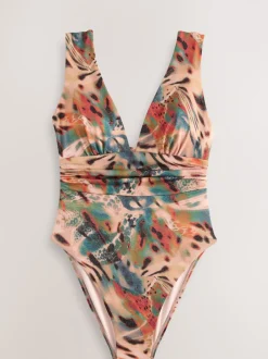 Next Bleu sarcelle/Rose Animal métallisé - Maillot de bain gainant pigeonnant Clearance