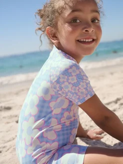 Next - Maillot de bain Sunsafe (3mths-10yrs) Bleu Stampy Fleuri Best