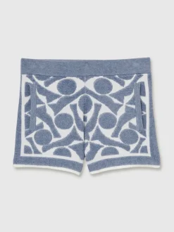 Reiss BLeu tendre/blanc - Short Vounder en tissu éponge à motif abstrait Online