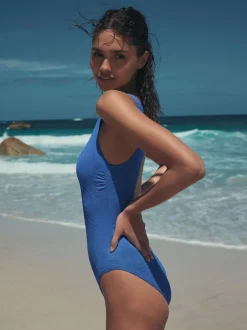 Next Bleu texturé bleuet - Maillot de bain gainant Tummy à col montant Online