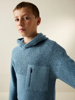 Next - Sweat-shirt à capuche en maille utilitaire (3-16ans) Bleu torsadé Clearance