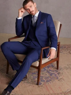 Next bleu vif - Coupe ajustée  Signature Tollegno Italian Wool Textured Costume Veste Sale