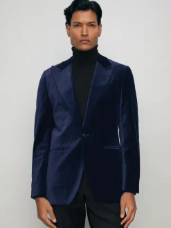 Reiss bleu vif - Apsara Blazer en velours à boutonnage simple habillé New