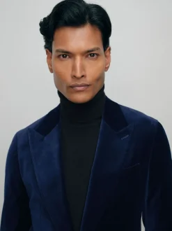 Reiss bleu vif - Apsara Blazer en velours à boutonnage simple habillé New