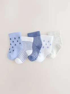 Next Bleu/Blanc - Lot de 5 chaussettes pour bébé (0mois-2ans) Clearance