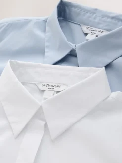 Next Bleu/Blanc - Lot de 2 chemises ajustées extensibles indispensables à manches longues Sale