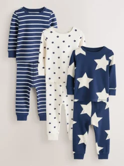 Next Bleu/Blanc - Lot de 3 Pyjamas Ajusté Se blottir (9mois à10ans)