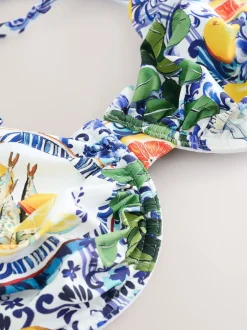 Next Bleu/blanc imprimé sardine - Haut de bikini non rembourré avec armatures