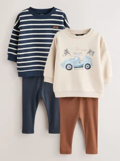 Next Bleu/blanc rayé/auto - Ensemble sweat-shirts et legging, lot de 2 (3mois-7ans) Best
