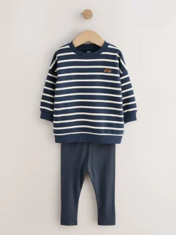 Next Bleu/blanc rayé/auto - Ensemble sweat-shirts et legging, lot de 2 (3mois-7ans) Best