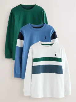 Next Bleu/blanc/vert - T-shirts à manches longues color-block, lot de 3 (3-16ans) New