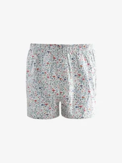 Next - Lot de 4 - Boxers purs tissés Bleu/Blanc/Vert Fleuri  Outlet