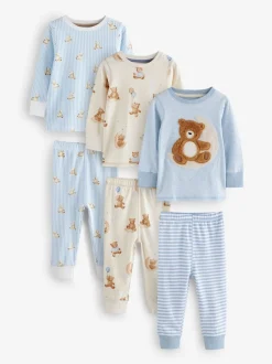 Next Bleu/écru bébé ours - Lot de 3 pyjamas Snuggle (9mois-6ans) Online