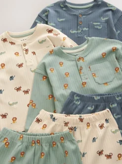 Next - Lot de 3 pyjamas oversize (9mois-10ans) Bleu/Ecru Clearance