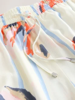 Next Bleu/Ecru - Pantalons à jambe large à enfiler avec lin Sale