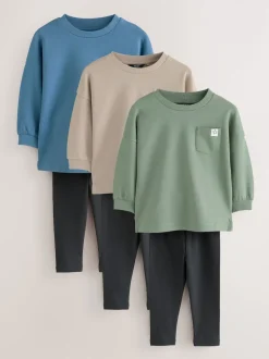 Next Bleu/Grège/Vert - Ensemble haut et legging à manches longues Lot de 3 (3mois7ans)