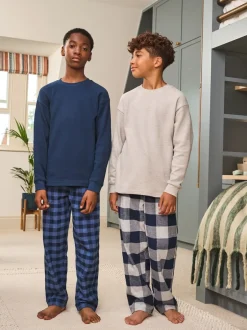 Next - Lot de 2 pyjamas en tissu à carreaux à manches longues (3-16ans) Bleu/Gris Outlet
