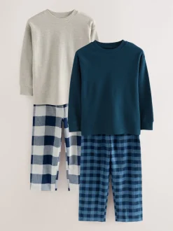 Next - Lot de 2 pyjamas en tissu à carreaux à manches longues (3-16ans) Bleu/Gris Outlet