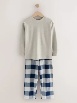 Next - Lot de 2 pyjamas en tissu à carreaux à manches longues (3-16ans) Bleu/Gris Outlet