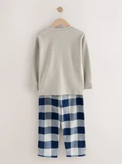 Next - Lot de 2 pyjamas en tissu à carreaux à manches longues (3-16ans) Bleu/Gris Outlet