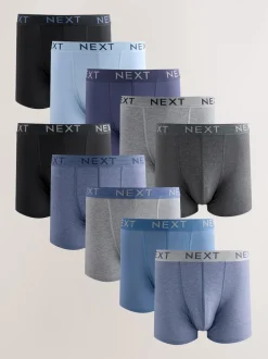 Next - Boxer en coton riche 10 Lot Bleu/gris/noir Hot