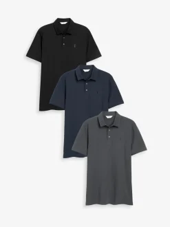Next - Polo en jersey Manches courtes 3 Pack Bleu/gris/noir Hot