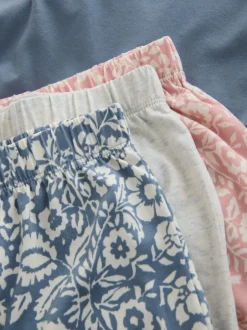 Next Bleu/gris/rose fleuri - Ensemble de 3 pyjamas shorts