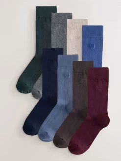 Next Bleu/Gris/Vert - Lot de 8 - Chaussettes fraîches brodées durables Discount