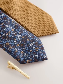 Next - Lot de 2 cravates clip texturées Bleu/Jaune Online