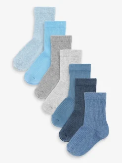 Next Bleu/Marine - Paquet de chaussettes en coton riche à fines côtes 7