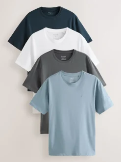 Next - Ajustement régulier - T-shirt 4 Pack Bleu/Marine/Blanc/Acier Outlet