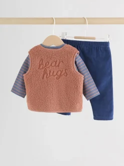 Next Bleu/marron Bear Hugs Slogan Borg - Ensemble Gilet et Leggings bébé (0mois-2ans) Clearance