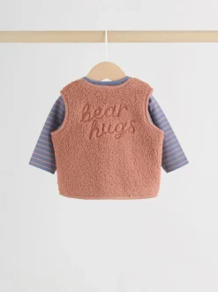 Next Bleu/marron Bear Hugs Slogan Borg - Ensemble Gilet et Leggings bébé (0mois-2ans) Clearance