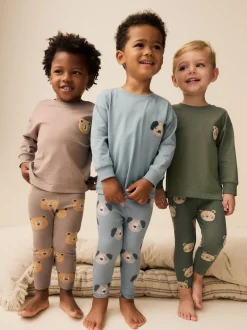 Next Bleu/Marron/Kaki Vert Animal - Lot de 3 pyjamas Snuggle (9mois-8ans) Clearance