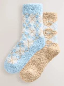Next Bleu/Neutre à losanges - Lot de 2 paires de chaussettes douillettes
